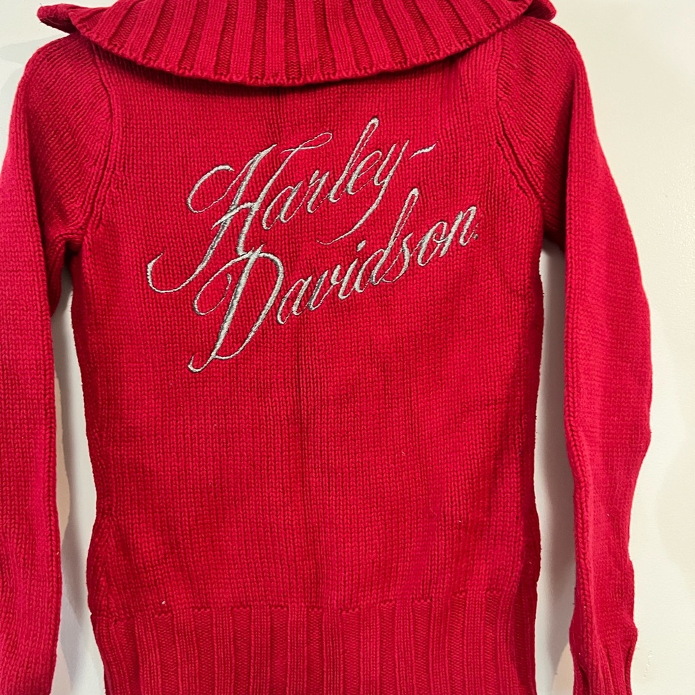 Harley Davidson front zip thick red sweater sz XS